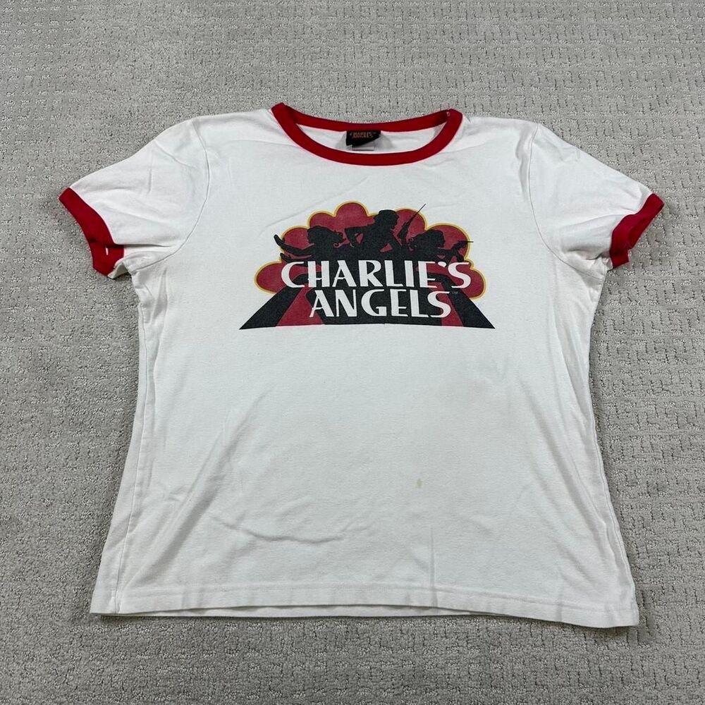 Vintage Rare White and red Charlie's Angels ringer t-shirt